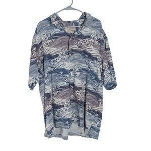 Tommy Bahama XXL Bayside Tide Silk Camp Shirt Blue Japanese Wave Print